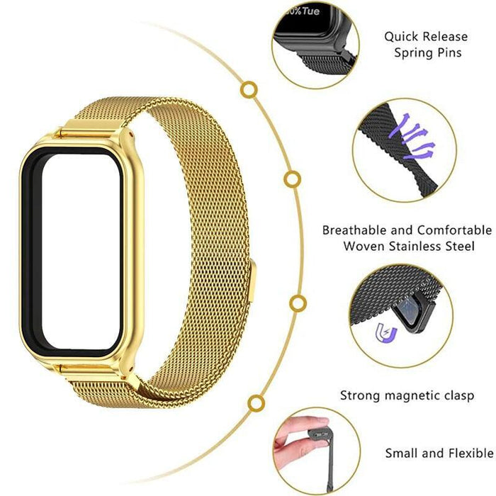 Correa Milanesa Magnética Xiaomi Mi Smart Band 8 Active / Redmi Smart Band 2 Dorado