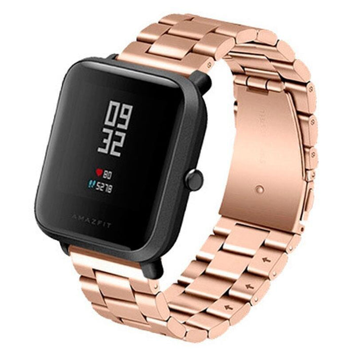 Correa Universal Metal Eslabones 20mm Para Smartwatch Xiaomi/Amazfit/Samsung/Huawei/Realme/Ticwatch (Rosa)