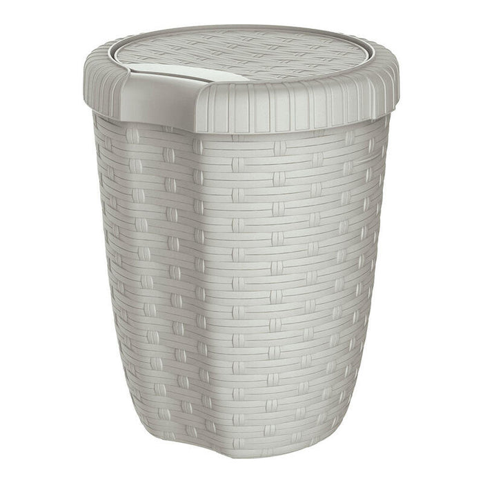 Cesto Con Tapa Color Crema Imitación Mimbre / Rattan 8 L, Ø23 X 29 Cm