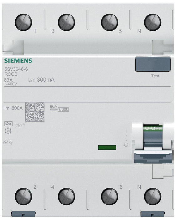 Siemens Fi-Interruptor 4x63a 5sv36466 Tipo A 63a 3+N-Pol 300ma 400v 4te