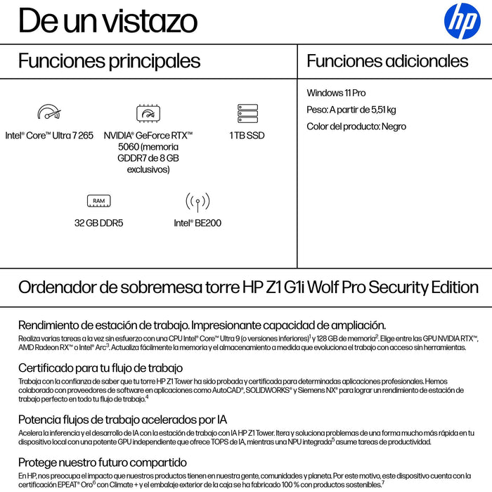 EAN 199764193094 - HP Z1 Tower G1i Desktop PC Wolf Pro Security Edition Intel Core Ultra 7 265 32 GB DDR5-SDRAM 1 TB SSD NVID imagen 3