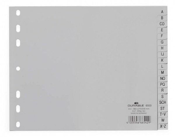 EAN 4005546665429 - Durable 6500 Separador alfabético con pestaña Polipropileno (PP) Gris imagen 1