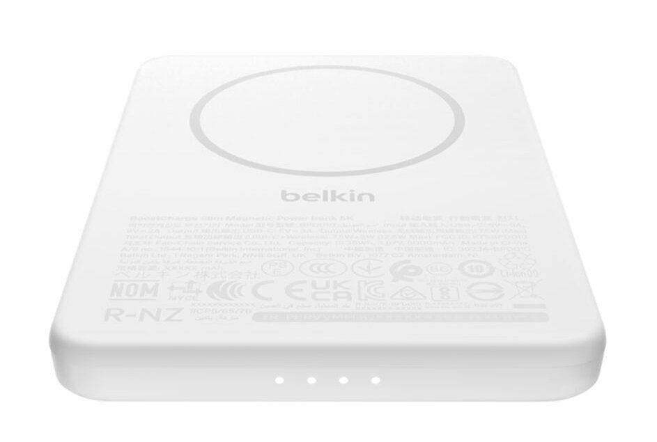 Cargador Inalámbrico Belkin  Delgado 5000 Mah 15 Vatios Fast Charge 2 Conectores De Salida (Magnética Usb-C) En El Cable: Usb-C Blanco