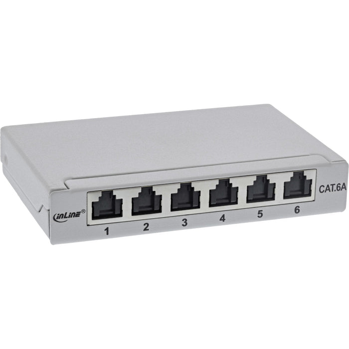 Inline® Patch Panel Cat.6a 0.5u 6-Port, For Table/Wall/Rail, With Dust Projoection, Gris
