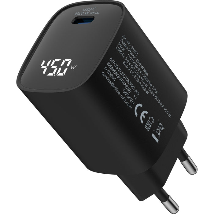 Inline® Usb Pd Power Supply, Gan Charger, 1-Port, Usb-C, 45w, With Display