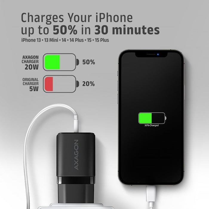 EAN 8595247908292 - Axagon ACU-PD20 wall charger 1x QC3.0/AFC/FCP/PD type-C, 20W, black Teléfono móvil, Smartphone, Reloj int imagen 6