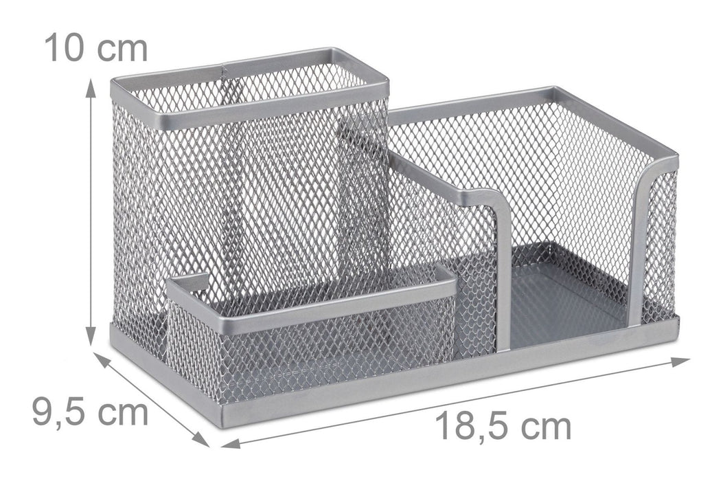 Relaxdays Escritorio-Organizer 3 Compartimentos, Metal Plateado