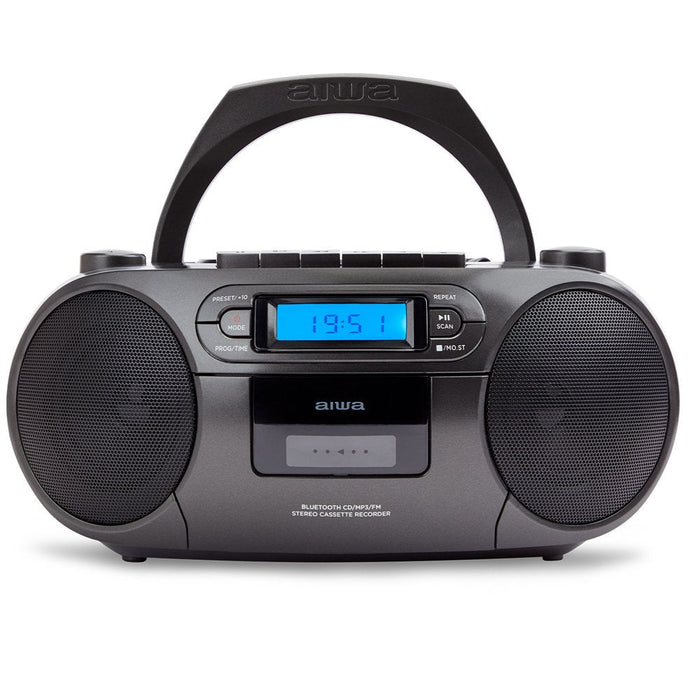 Radio Bluetooth Con Lector De Cd Mp3 Casetes Y Usb Aiwa Boombox Bbtu-550 Black Bt 5.0 6w Rms Fm