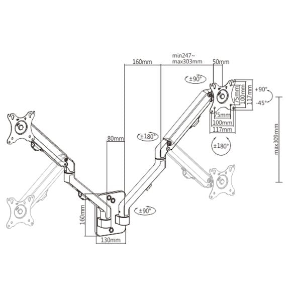 Ajustable Wall Display Mounting Arm Up To 27" 7 Kg  Gembird