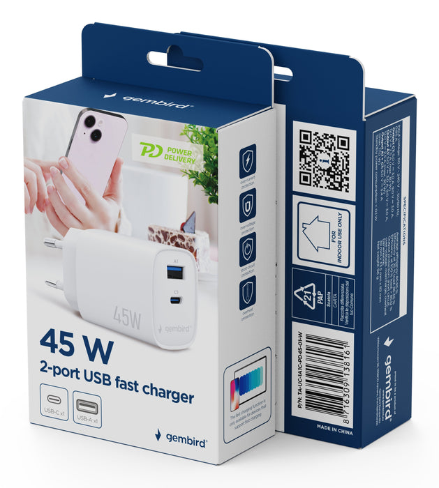 Gembird 2-Port 45 W Usb Fast Charger
