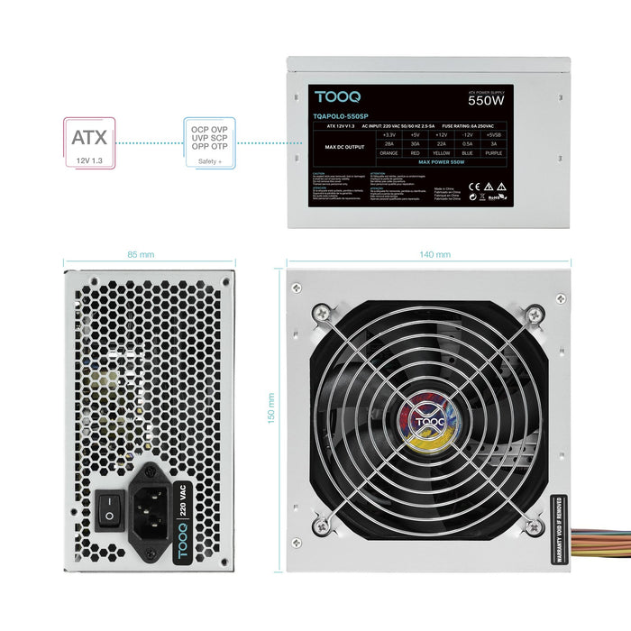 EAN 8433281010277 - TooQ TQAPOLO-550SP unidad de fuente de alimentación 550 W 20+4 pin ATX ATX Plata imagen 5