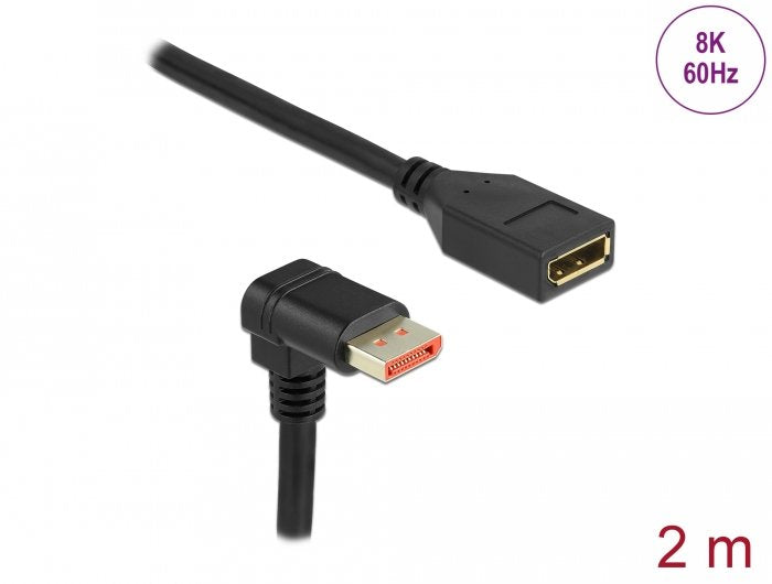 Delock Alargador Displayport Macho 90° Hacia Abajo En Ángulo A Hembra De 8k 60 Hz 2 M