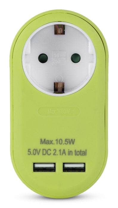 Entac Meckdosenadaptador + 2x Usb-A Lime