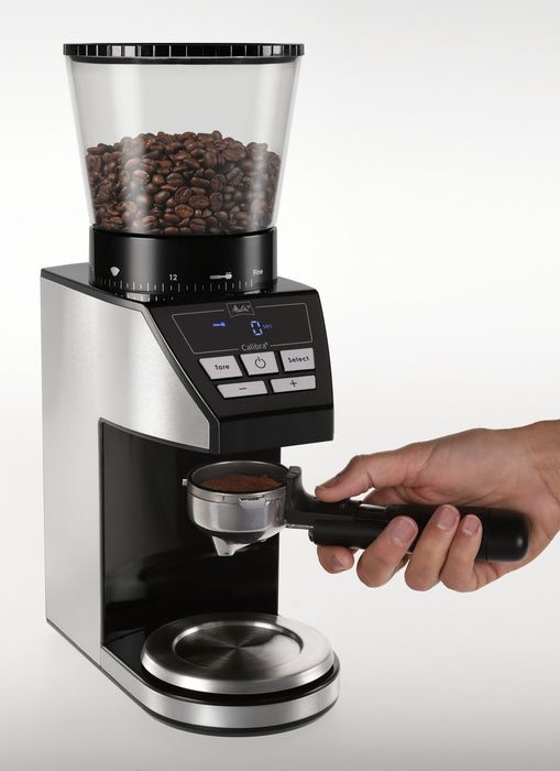 Molinillo De Café Melitta Calibra 1027-01  Eléctrico Cónico Con 39 Ajustes De Molienda, Apto Para Distintas Cafeteras, Moledor De Café Con Báscula Digital Y Pantalla Lcd, 200?G, Negro