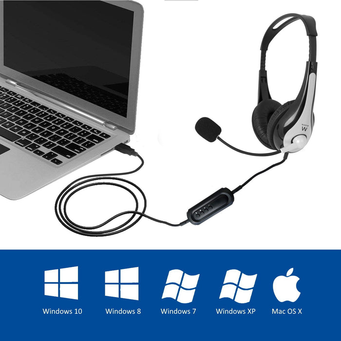EAN 8054392610486 - Ewent EW3565 auricular y casco Auriculares Alámbrico Diadema Llamadas/Música USB tipo A Negro, Blanco imagen 3