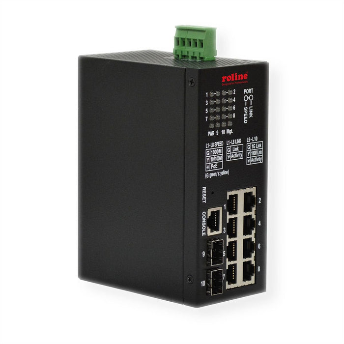 Roline Industrial Gigabit Switch, 10 Ports, Poe+, Smart Managed