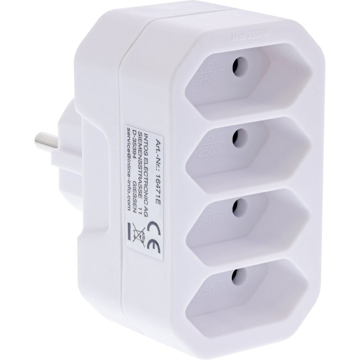Inline® Power Adapter, Earthing Contact Plug A 4x Euro Socket, White