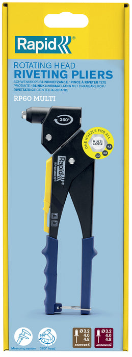 Rapid Rp60 Multi Remachadora Con Cabezal Giratorio Y Boquilla Múltiple Para Remaches De Aluminio De 3.2, 4.0, 4.8mm (5001720)