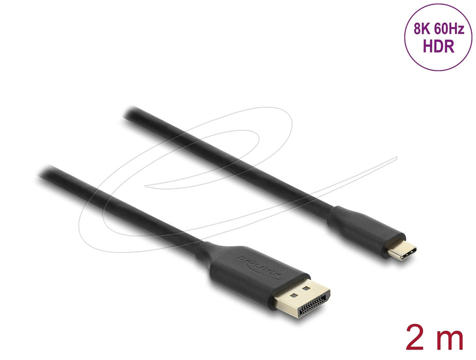 Delock Usb Type-C Zu Displayport Cable (Dp Alt Mode) 8k 60 Hz Mit Hdr Funktion 2 M Schwarz