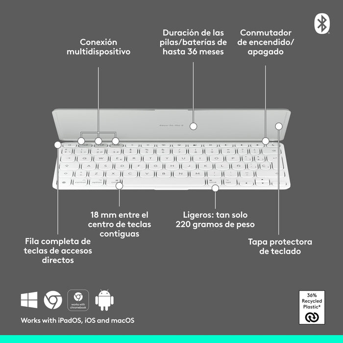 Teclado Español  Logitech 920-013011 Para Móvil Bluetooth Gris, Blanco