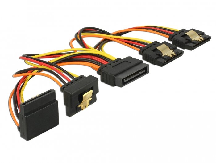 Delock Cable Sata 15 Pin Strom Stecker Mit Einrastfunktion > Sata 15 Pin Strom Buchse 2 X Gerade   1 X Unten   1 X Oben 15 Cm
