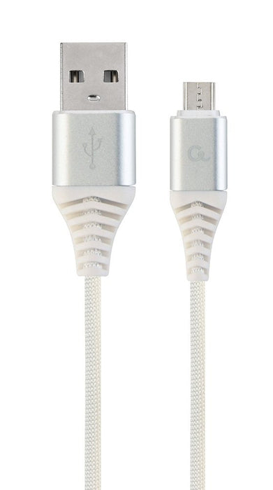 Gembird Cable De Carga Y Datos Micro-Usb Trenzado Premium, 1m, Plata / Blanco
