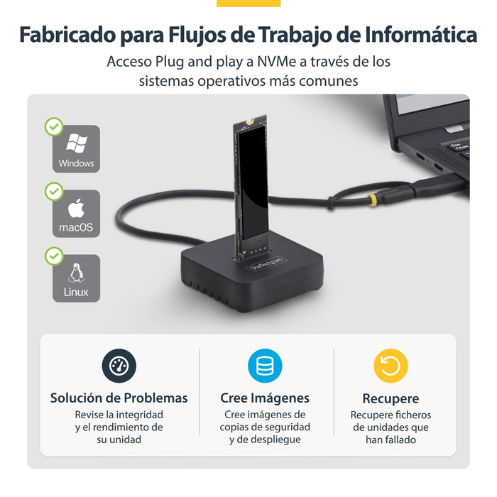 EAN 0065030912563 - StarTech.com 1USB3-NVME-DOCK base de conexión para disco duro USB 3.2 Gen 2 (3.1 Gen 2) Type-C Negro imagen 10