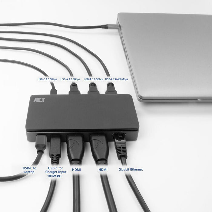 Docking Station Act Connectivity Usb C 4k Mst 2 Monitores Hdmi Ethernet Usb C 3x Usb A Pd Pass Through Cable 1m