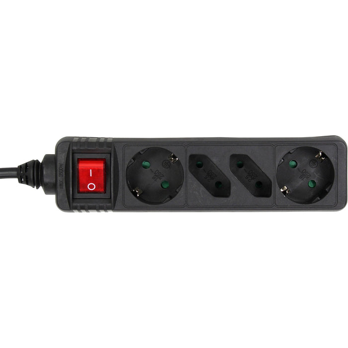 Inline Regleta 4 Tomas 2x Tipo F + 2x Euro Con Interruptor Negro 5m