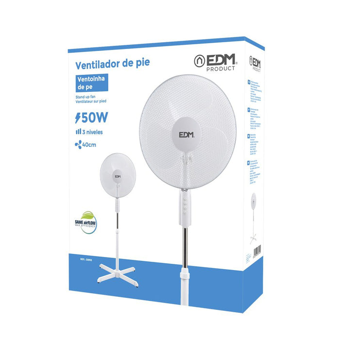 Pack De 2 Unidades Ventilador Pie Blanco 50w Ø Aspas 40 Cm Altura Regulable 110-130 Cm Edm