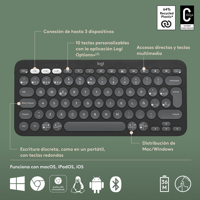 EAN 5099206111127 - Logitech 920-011827 teclado Universal Bluetooth QWERTY Español Grafito imagen 15