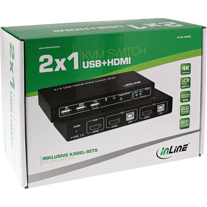 Switch Kvm Inline 2x1 Hdmi, 2x1, Hdmi 4k2k, Hub Usb 2.0, Con Audio