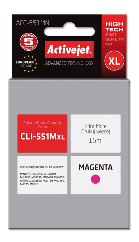EAN 5901443017639 - Activejet ACC-551MN cartucho de tinta 1 pieza(s) Compatible Alto rendimiento (XL) Magenta imagen 2
