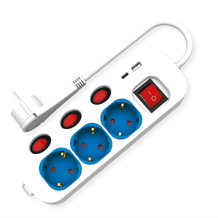 Roline 3-Fach Steckdosenleiste Mit Schalter, Usb-Charger A+C, 1,5 M