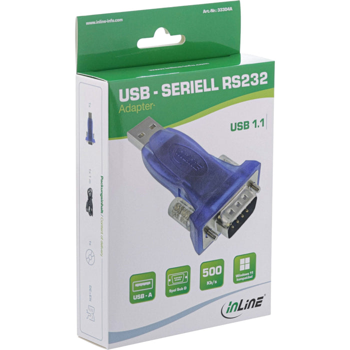 Adaptador Inline Usb A Rs232 Usb A A Sub-D De 9 Pines Extensión Usb 0,80m