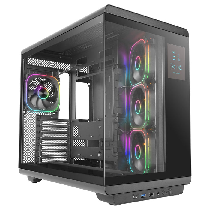 Caja Pc  Atx Mars Gaming Mc-Revmax Pantalla Lcd 11.8" Cristal Templado 4x Ventiladores Argb Negro