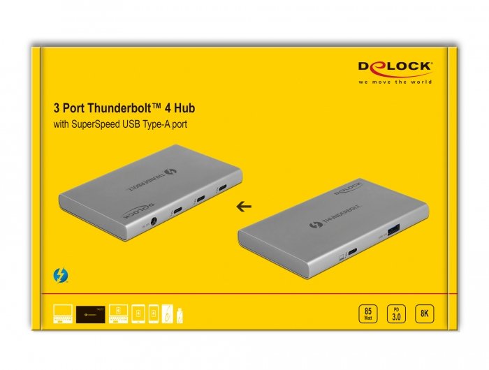 Delock Hub Thunderbolt 4 De 3 Puertos Con Puerto Superspeed Usb 10 Gbps Tipo-A - 8k