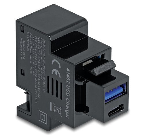 Keystone Modul Mit Usb Typ-A Und Usb Type-C Ladebuchse Pd 20 W Schwarz