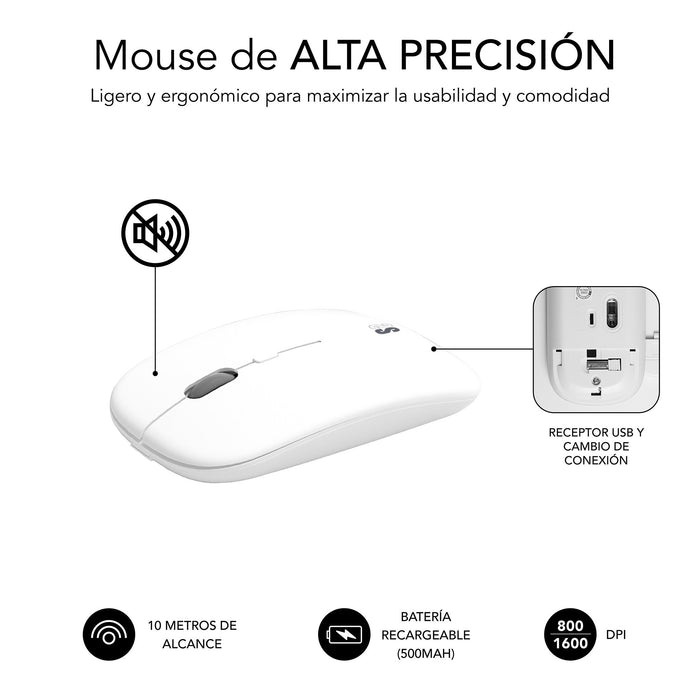EAN 8436586742621 - SUBBLIM SUBKBC-DCEP10 teclado Ratón incluido Universal RF Wireless + Bluetooth QWERTY Español Plata, Blan imagen 7