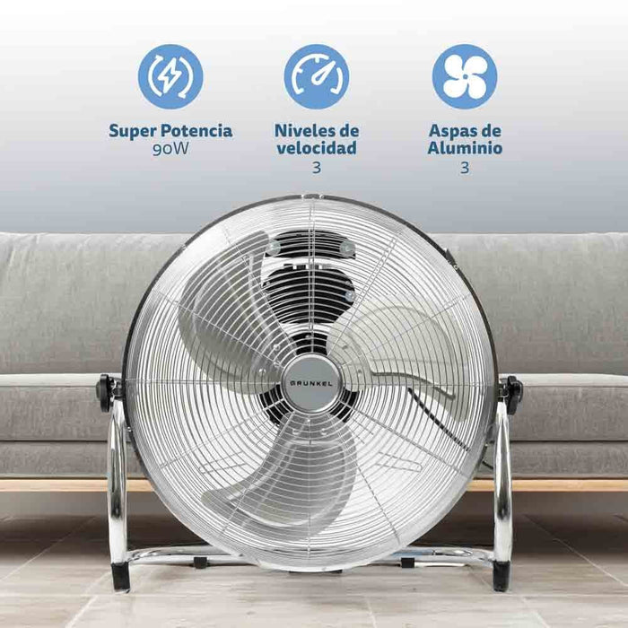 Ventilador De Suelo Industrial Grunkel Met-H16industrial 90w 3 Aspas 40cm 3 Velocidades