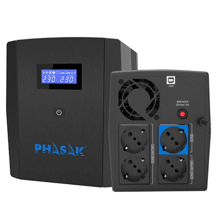 EAN 5605922008636 - Phasak Sirius sistema de alimentación ininterrumpida (UPS) Línea interactiva 1,56 kVA 900 W 4 salidas AC imagen 1