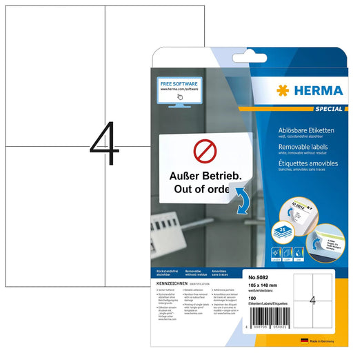 EAN 4008705050821 - HERMA 5082 etiqueta autoadhesiva Rectángulo Desmontable Blanco 100 pieza(s) imagen 1