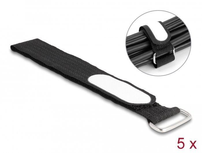 Delock Klettcablebinder Mit Schlaufe Und Beschriftungsfeld L 305 X B 25 Mm Schwarz 5 Stück