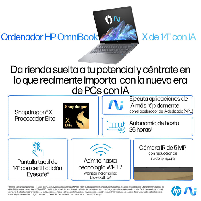 EAN 0198701252214 - HP OmniBook X 14-fe0008ns Copilot+ PC Qualcomm Snapdragon X1E-78-100 Portátil 35,6 cm (14") Pantalla táct imagen 3