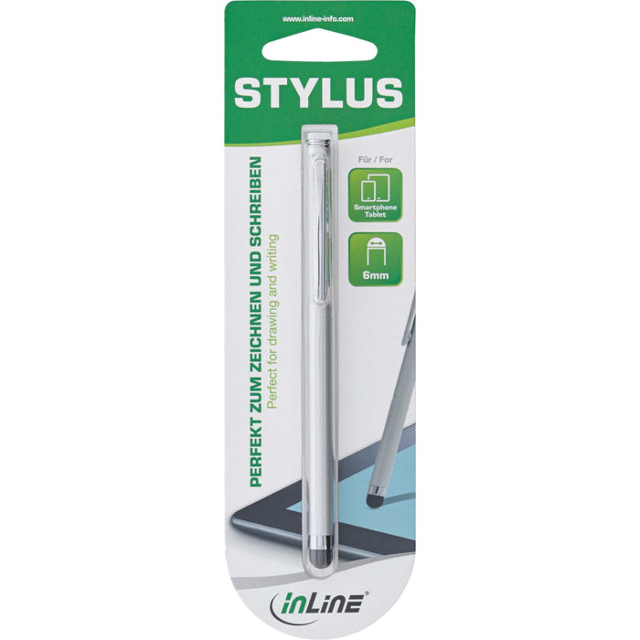 Inline® Stylus, Pen For Touchscreens Of Smartphone & Tablet, Silver