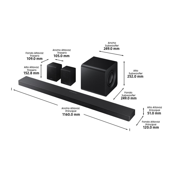 Barra De Sonido Samsung Hw Qs750f Zf Bluetooth 465w Con Subwoofer Y Dolby 5.1ch Wifi Negro