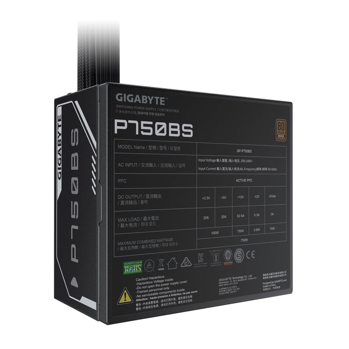 EAN 4719331555238 - GIGABYTE P750BS unidad de fuente de alimentación 750 W 20+4 pin ATX Negro imagen 6