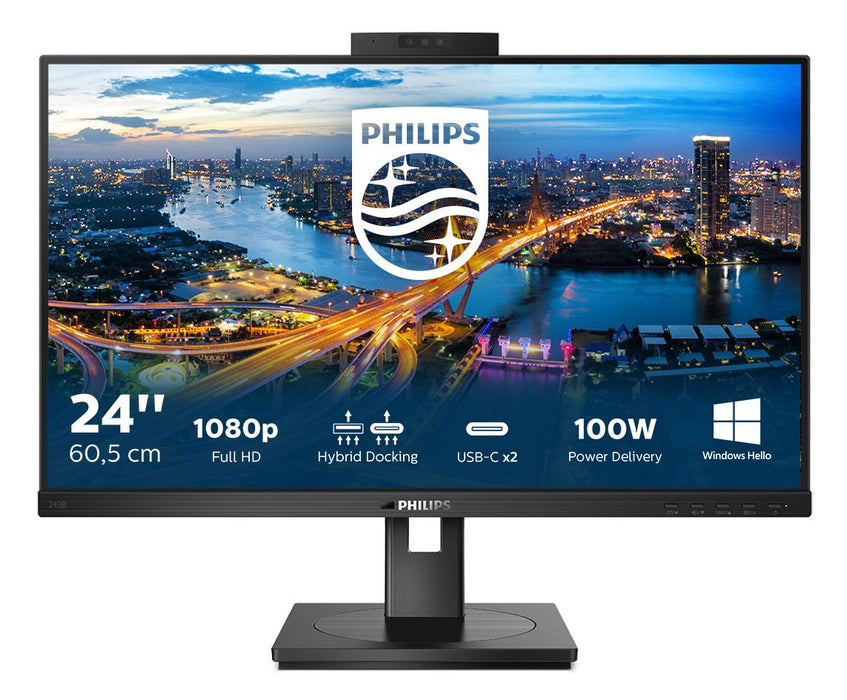 Philips B Line 243b1jh Monitor Led 24" (23.8" Visible) 1920 X 1080 Full Hd (1080p) @ 75 Hz Ips 250 Cd/M² 1000:1 4 Ms Hdmi Displayport Usb-C Altavoces Negro Textura