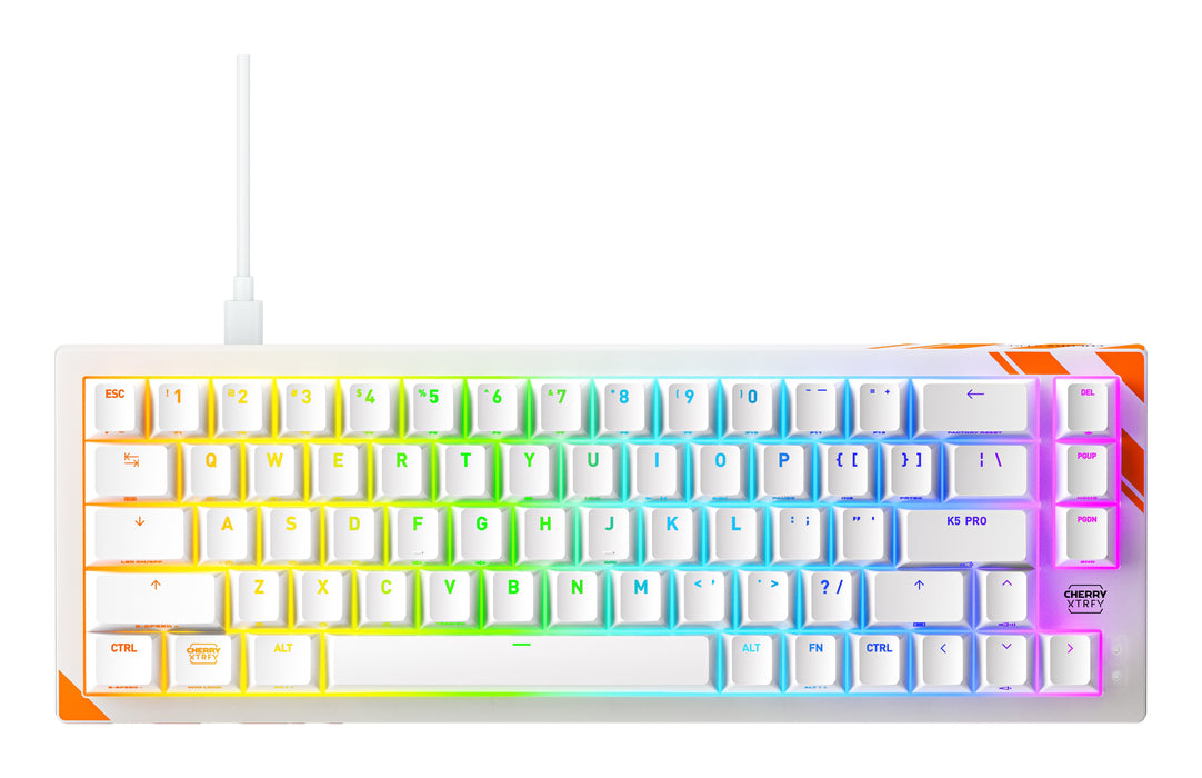 Cherry K5 Pro Tmr Compact, Con Cable, Usb, Mechanischer Switch, Qwerty, Rgb-Led, Naranja, Blanco