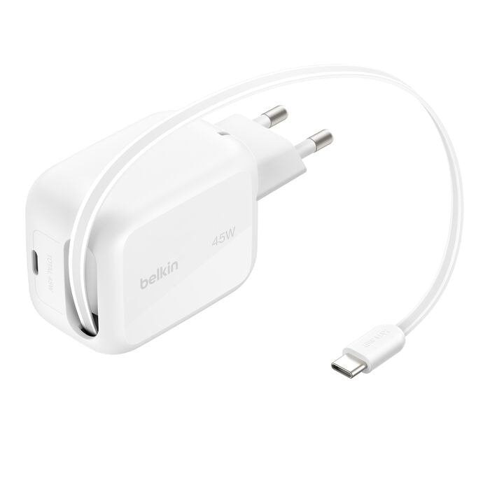 Belkin Boost Charge Pro 45w Dual Gan Retract.Cable Whi Wch023kqwh